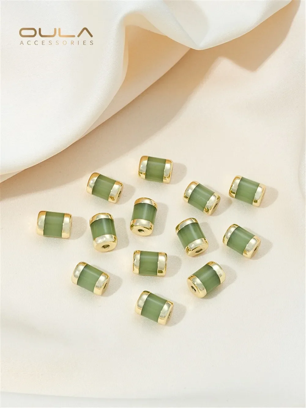 

14K Gold-Plated Glass Edged Bucket Bead with Bamboo Joint Separated Drum Bead for Handmade DIY Bracelet Jewelry Making Accessory