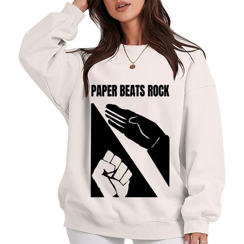 ペーパービートスロックミームプリントパーカー男性女性秋冬ルーズ O ネック快適なトップスユニセックスプルオーバースウェットシャツ 2025