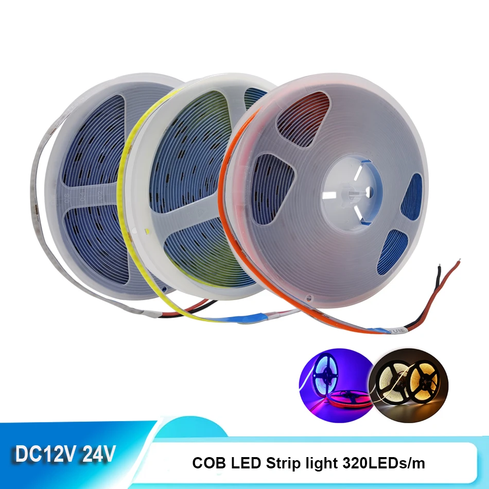 

COB LED Strip light DC12V 24V 320LEDs/m High Density Flexible FOB Tape RA90 white warm white light for House Decor Lighting