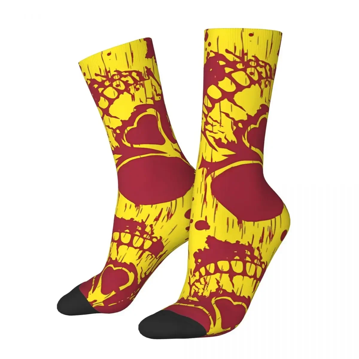 Vintage Yellow Red Skull Grunge Men's Socks Grunge Skulls Unisex Street Style Seamless Printed Funny Crew Sock Gift