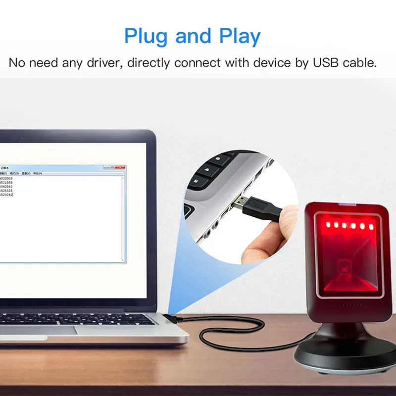 2D QR Hands-Free Barcode Scanner, Omnidirectional Automatic Sensing Scanning USB Barcode Reader Support Screen Codes