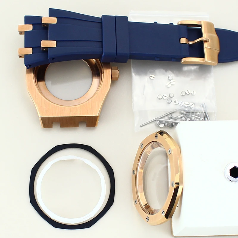 حزام مطاط من الفولاذ المقاوم للصدأ 316L موديل البلوط تم تعديله لعلبة الساعة الجديدة NH35 مناسبة للقرص 31 مم