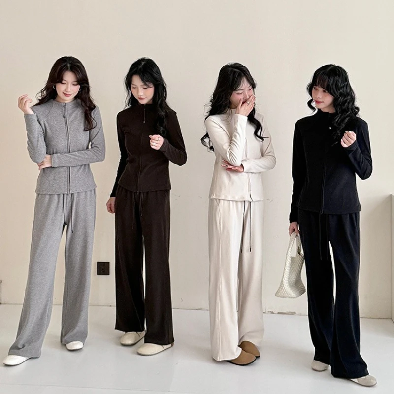 Women's Tracksuits Full-zip Slim Jacksts with High Waist Draped Flare Sweat Pants Breathable Comfy Yoga Running Gym Outfits Suit