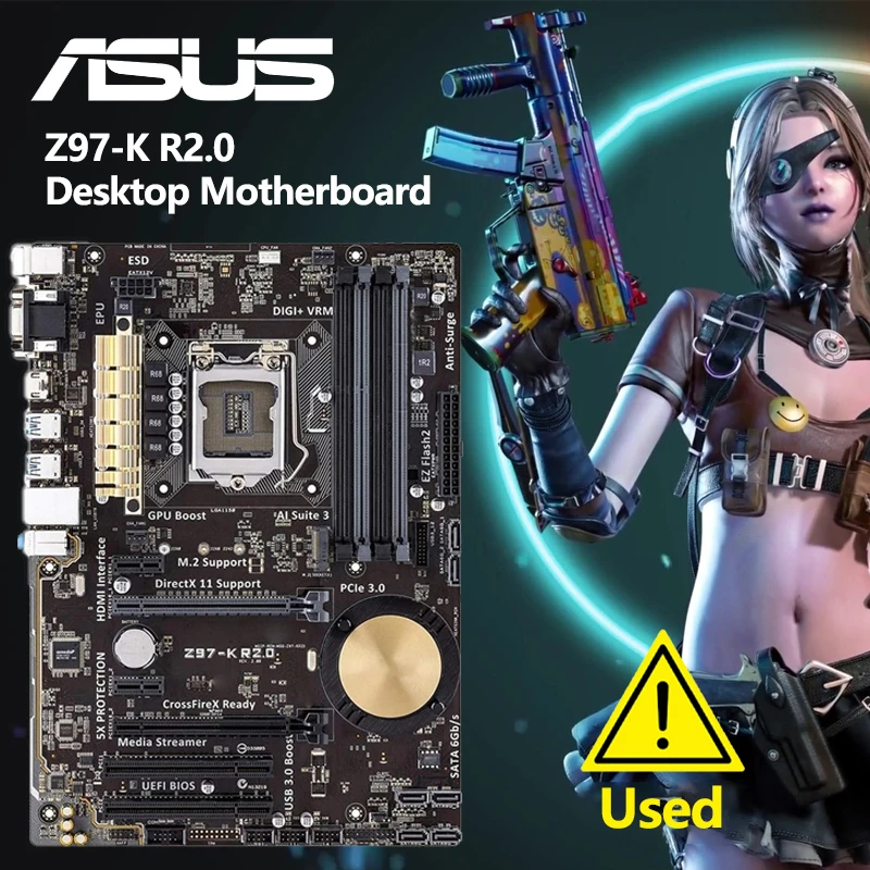 Used Asus Z97-K R2.0 Desktop Motherboard Z97 Socket LGA 1150 i7 i5 i3 DDR3 32G SATA3 ATX