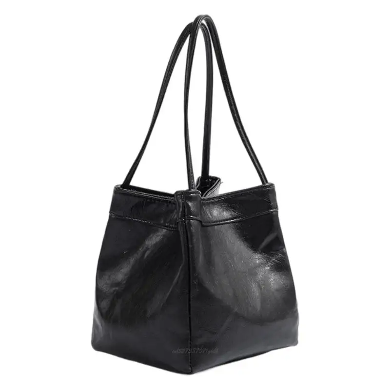X5XA Mirror Finish PU Bucket Bag With Comfortable Strap Spacious Wear Resistant Handbag Casual Top Handle Purse For Women