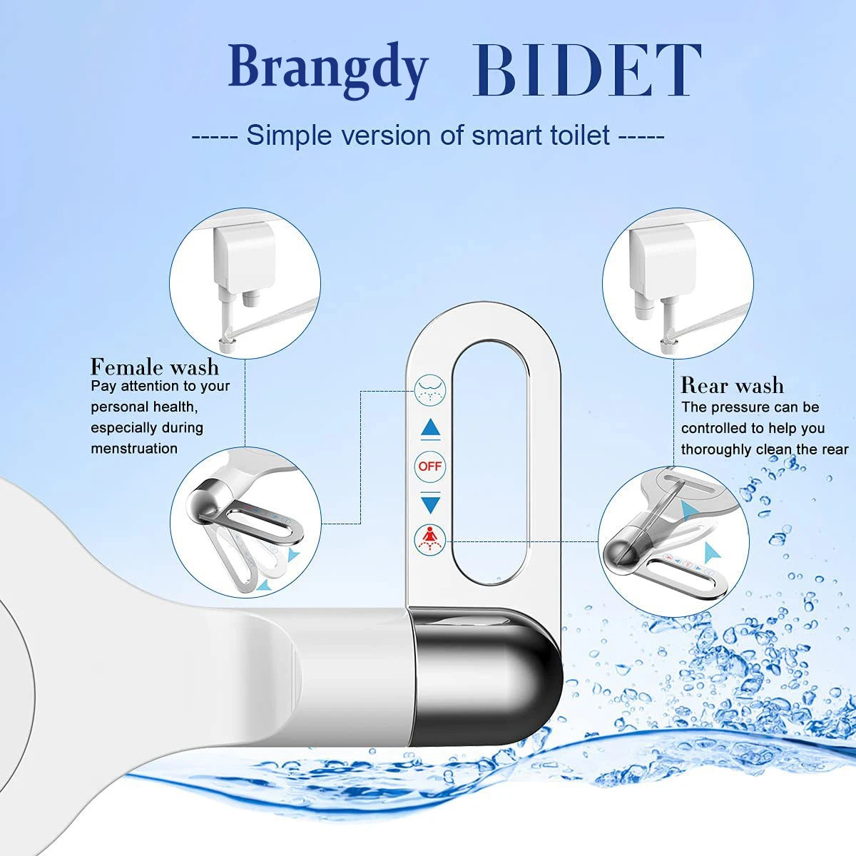 Bidet Attachment Fresh Water Sprayer Dual Nozzles Adjustable Water Pressure Women\'s Self Cleaning Non Electric Bidet Brass Entry