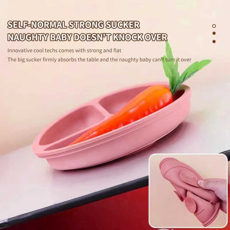 3 PCS Silicone Baby Feeding Set 3Pcs BPA Free Suction Bowl Divided Plate Spoon Fork Silicone bibs Children Tablewar