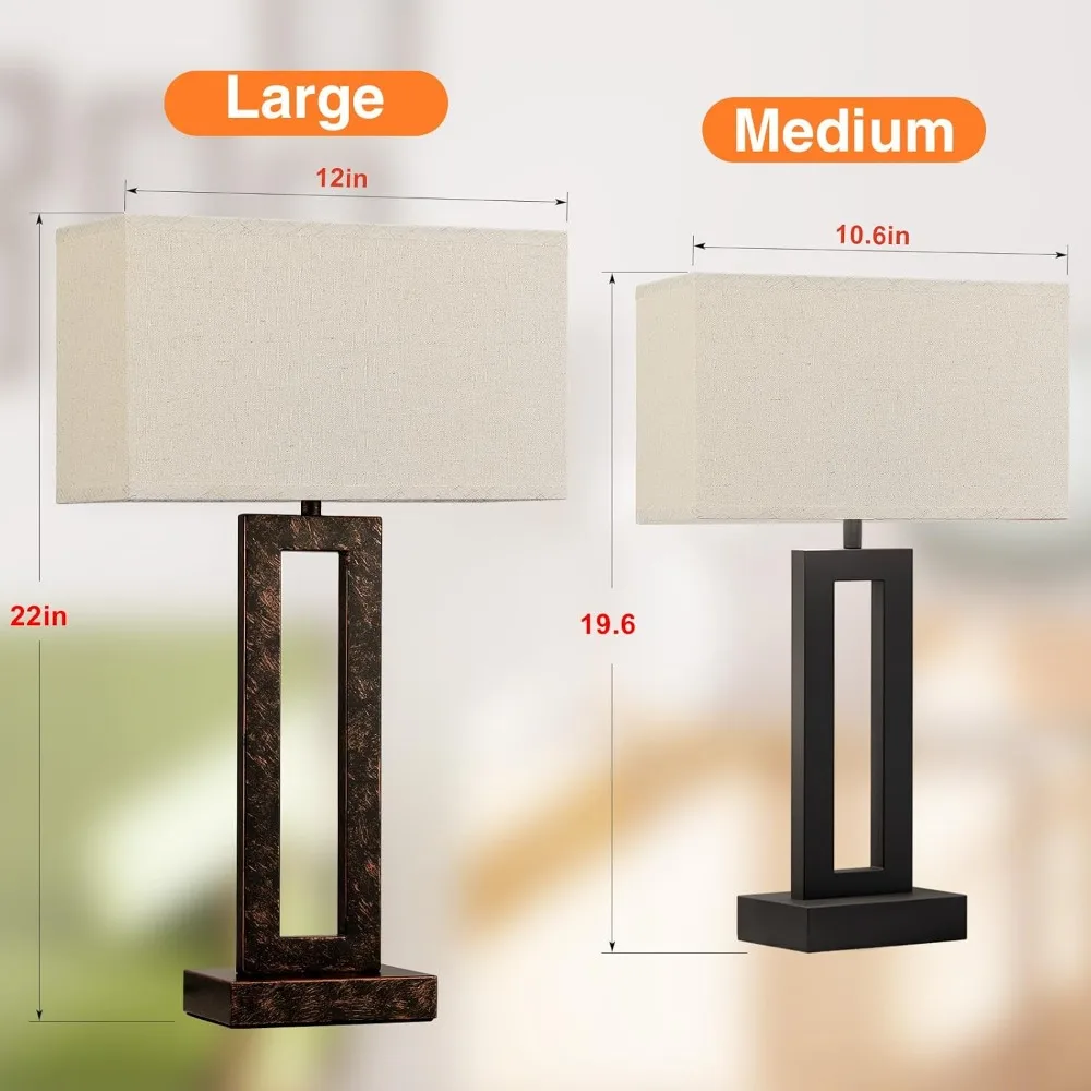 22" Touch Bedside Lamps Set of 2 with USB-C & A, 3-Way Dimmable Night Stand Lamps for Living Room, Bedroom, Beige & Brown view 2