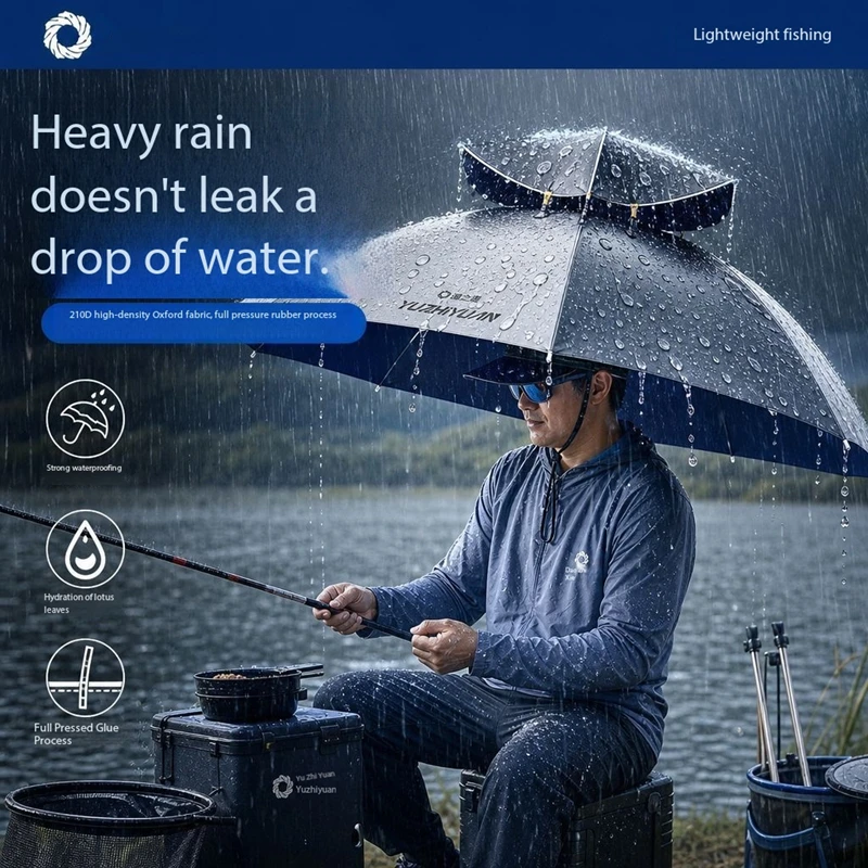 Fishing Umbrella Hat, Headwear Rain Umbrella Cap, Foldable Head Umbrella, Double-Layer Large Sunshade UV Protection Hat