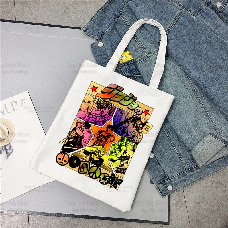 Kujo jotaro jojo einkaufstasche shopper eco leinwand jojos bizarre abenteuer baumwolle bolsas de tela tasche einkaufen wieder verwendbare sacolas