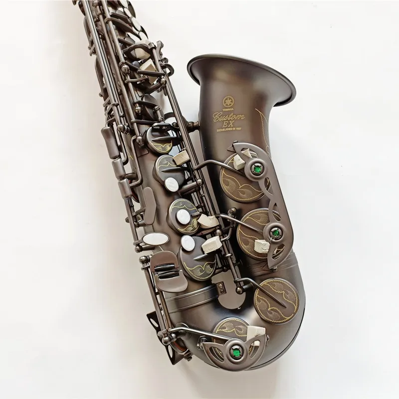 New Japan  Retro Eb Alto Saxophone Unique Matte Black Nickel Plated Carved Surface E Flat Instrument Sax With Case