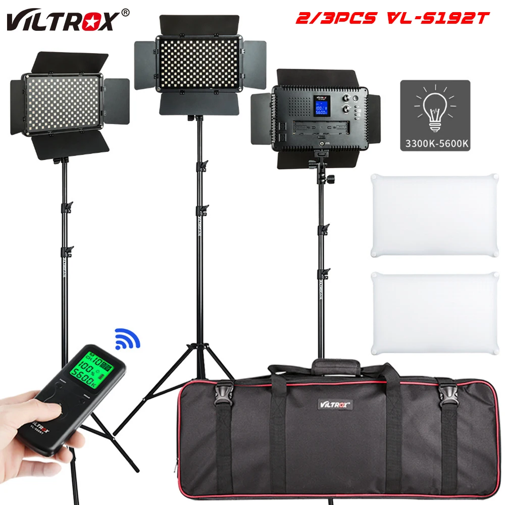 VILTROX 2/3PCS VL-S192T LED Video Light Bi-color Dimmable Wireless remote Panel Lighting Light Kit for Studio Photography Shoot