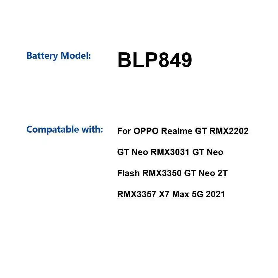 

Аккумулятор BLP849 2250 мАч для Oppo Realme GT RMX2202 Neo RMX3031 Flash RMX3350 2T RMX3357 X7 Max 5G 2021