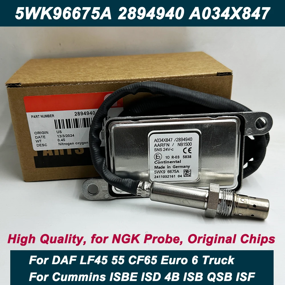 High Quality Chips for NGK Probe 5WK96675A 2894940 NOX Oxygen Sensor Made in USA For Cummins Volvo DAF XF Truck Euro 5 A034X847