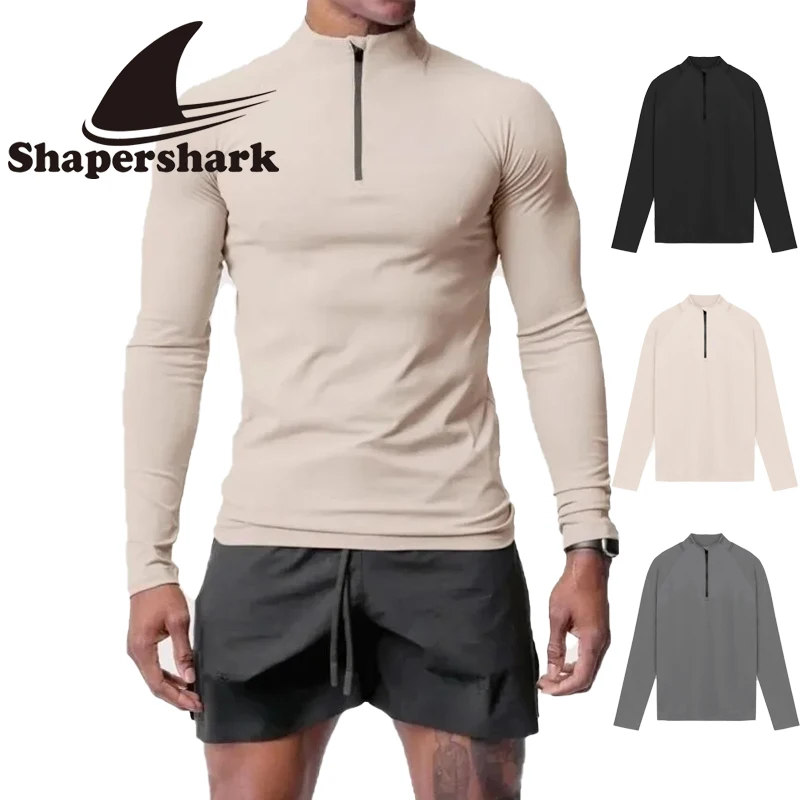 Shapershark Men's Athletic Wear Fitness Long-Sleeve Autumn Shaping Sports Running Quick-Dry High-Stretch Half-Zip Turtleneck