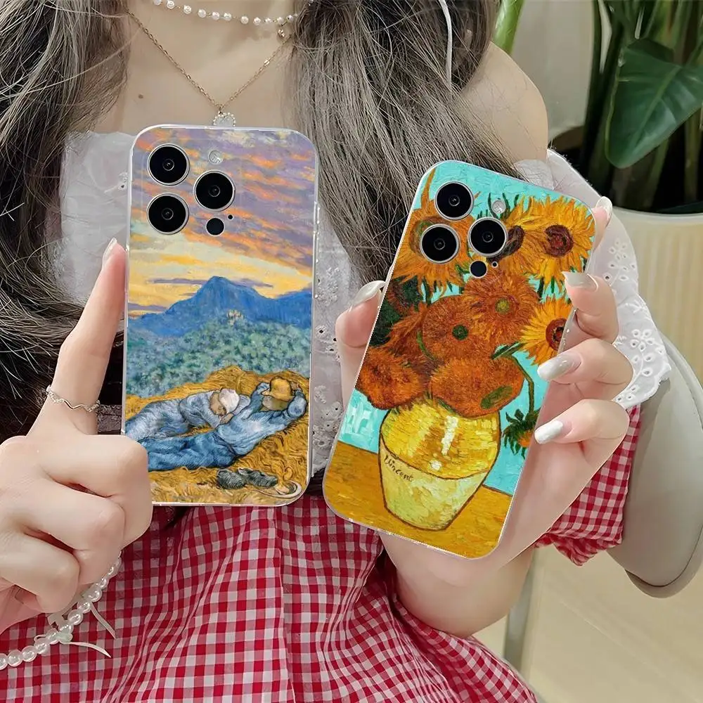 

V-Van G-Gogh Art Phone Case For iPhone 16,15,14,13,12,11 Plus,Pro,Max,XR,XS,Plus,E,SE4,Mini Transparent Soft Cover