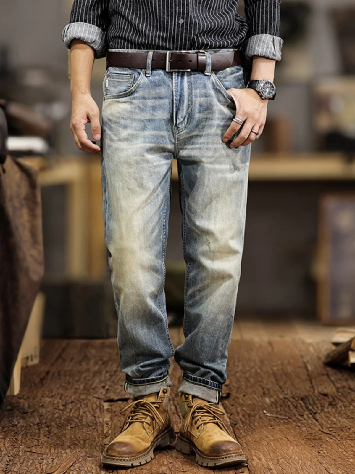 

Retro Loose Casual Straight Leg Men's Jeans Premium Denim mid Waist Long Pants Youthful Sle Daily Wear Spring Autumn