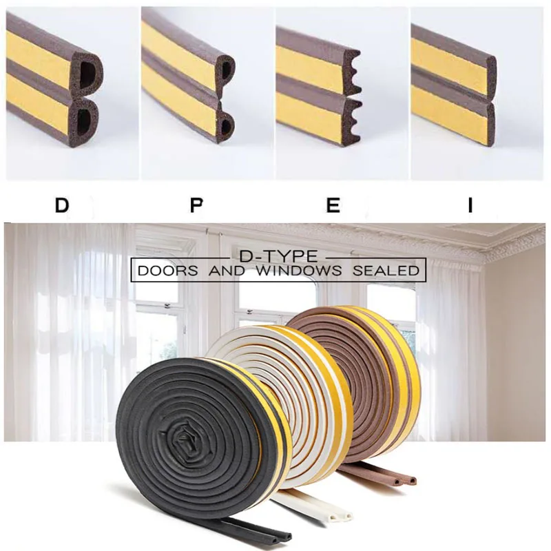 6Meters DI Door And Window Self-Adhesive Sealing Strip White/Black/Grey/Brown Glass Window Anti-Collision Rubber Strip