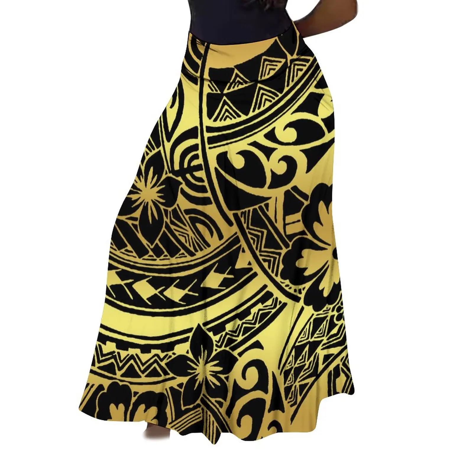 2024 New Women's Maxi Skirt Custom Polynesian Tribal Ethnic Print Style Pleated Group Hem Half Skirt