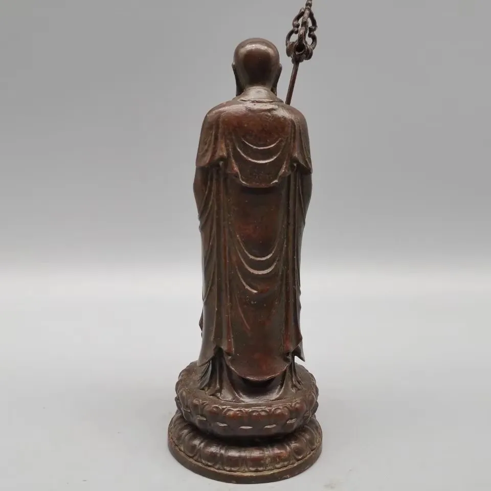 Antique Jizo King Tang Sanzang Buddha Bronze Buddha Statue, Standing Lotus Jizo Handicrafts, Jizo Bodhisattva