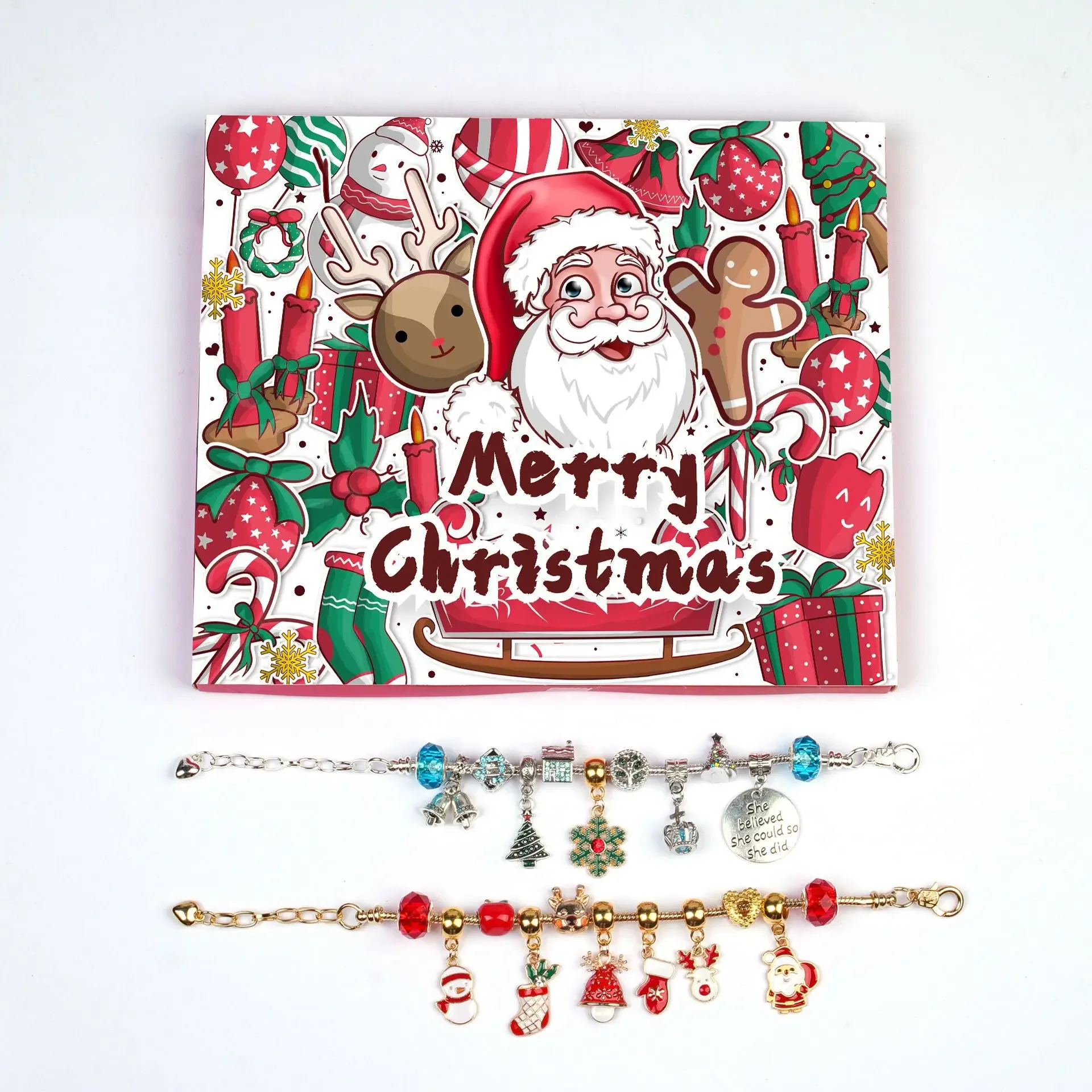 Verrassing Blind Box Set 24-Countdown Kalender Advent Christmas Charms Armband Set DIY Creatieve Ornamenten Kerst Kind Geschenken