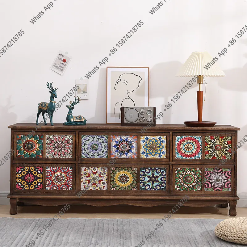 

American solid wood retro TV cabinet painted living room wooden floor TV table small apartment simple and modern