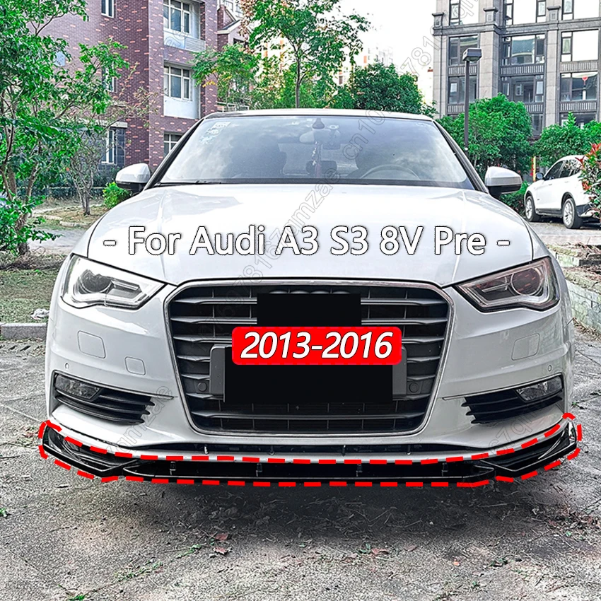 

Глянцевая черная передняя защита Dam для Audi A3 S3 8V Pre-Facelift 2013-2016 TDI TFSI Saloon, бампер, крышка для губ, сплиттер на подбородке, тюнинг