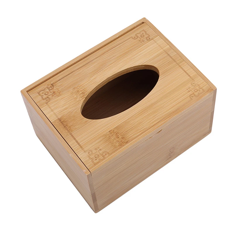 

Fashion Style Bamboo Square Tissue Box Creative Seat Type Roll Storage Paper Box Tissue Canister Eco-Friendly Wood Table Decor