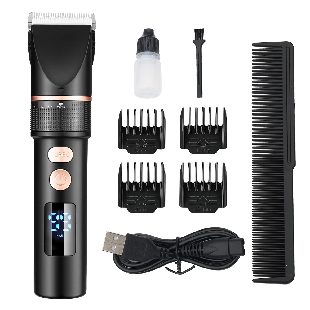 LCD Display Electric Hair Clipper Rechargeable Hair Trimmer for Men Barber Titanium Ceramic Blade Salon Hair Cutting Machine