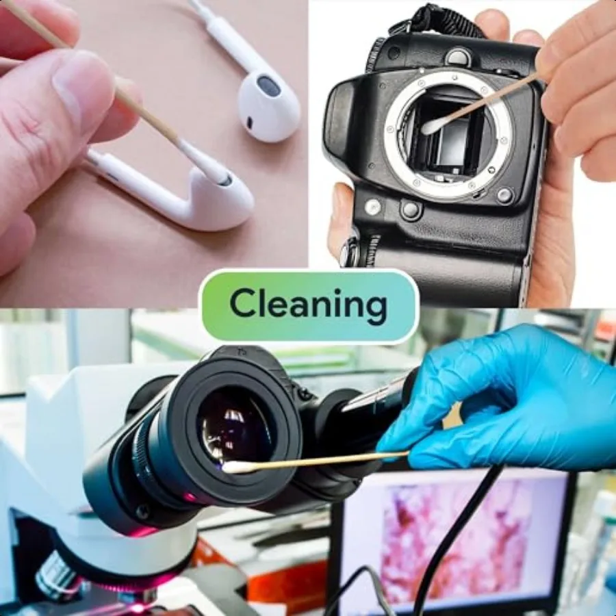 50本の生分解性ロングコットン綿棒、8インチの耳用綿棒、白樺材と綿100%で作られた糸くずの出ないロングQチップ