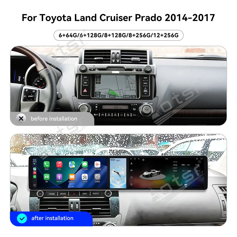 Triple Screen Android Radio For TOYOTA Prado 2014~2017 Car Stereo CarPlay Android Auto Navigation Multimedia Player Head Unit