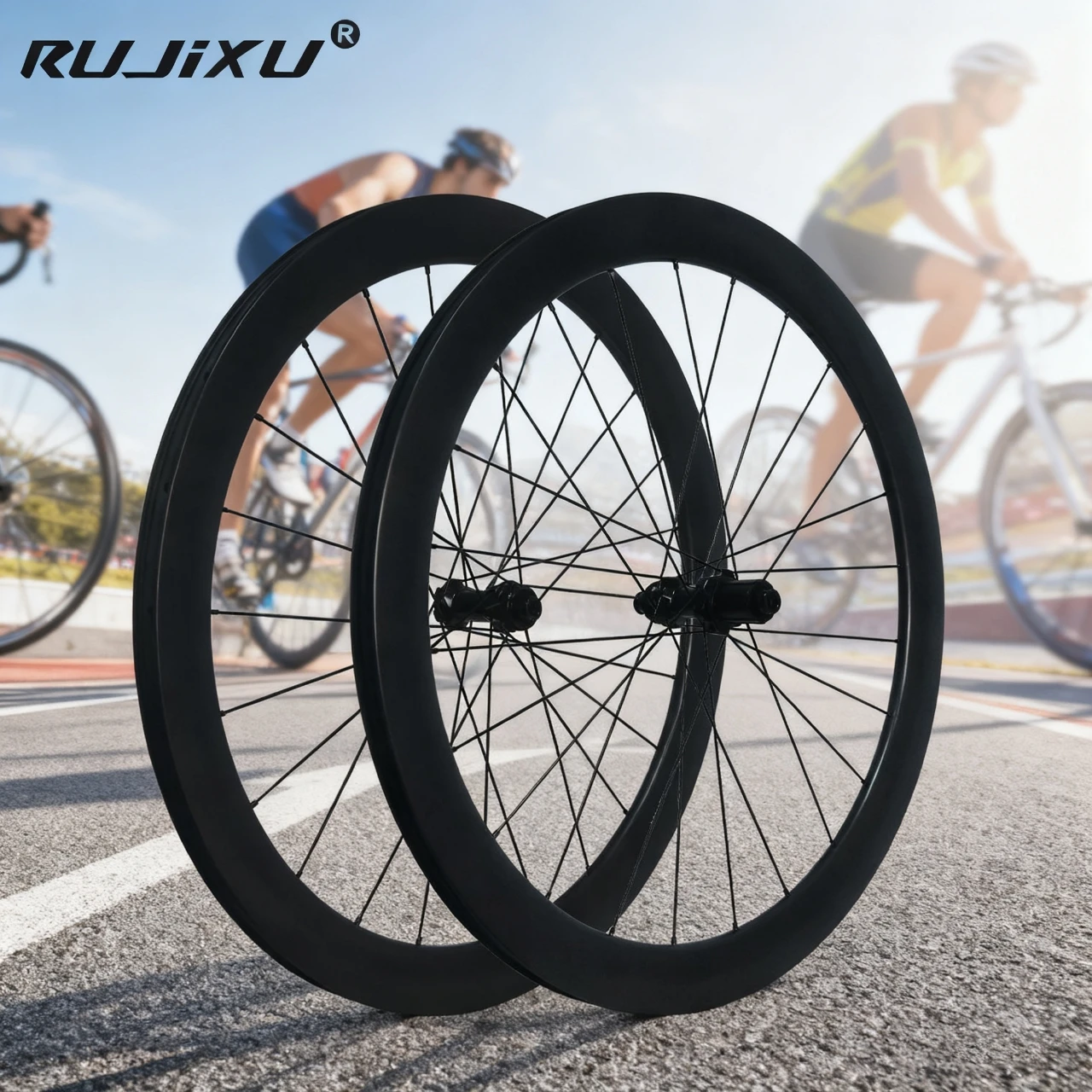 

RUJIXU 700C 50mm Disc Brake Carbon Wheels Center Lock/6 Bolt Road Bike Wheels UCI Quality Road Racing Wheelset Ratchet whee