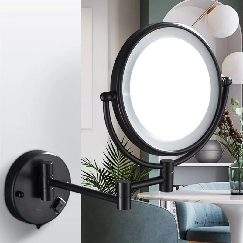 

Magnification Bath Makeup Mirror Black/brushed Gold Brass Makeup Mirrors Wall Extending Folding Double Side Led Light Mirror