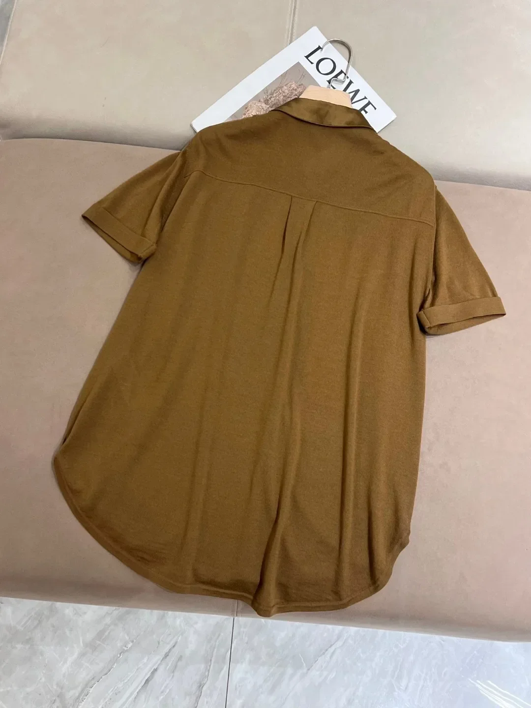 Spring merino wool jersey short sleeve blouse