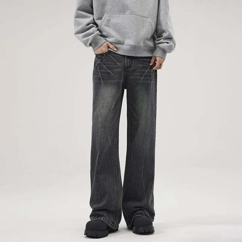 

Jean Straight Men Distressed Jeans Denim Pants Washed Ankle Length Pant Pockets High Street Zipper Fly Spring 2025 Mid Waist