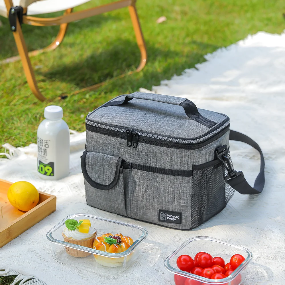 9L Outdoor Camping Picnic Frosted Oxford Cloth Insulated Lunch Bag Large Capacity Lunch Box Bag, Portable Refrigerated Lunch Bag