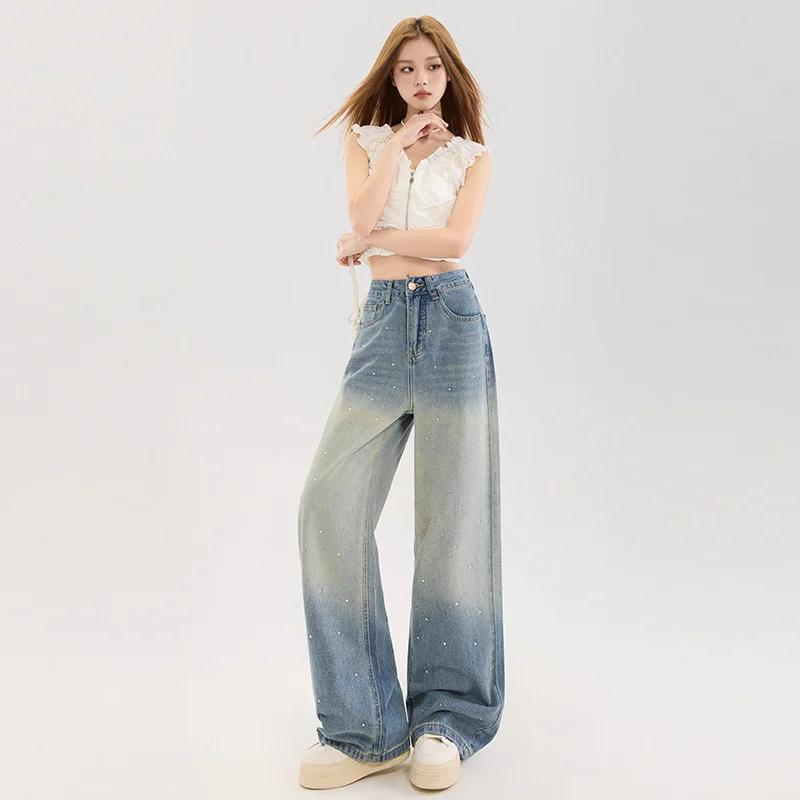 

Джинсы с прямыми штанинами, повседневные свободные брюки с высокой талией, женские модные удобные джинсовые брюки, модные мешковатые брюки, женский новый дизайн