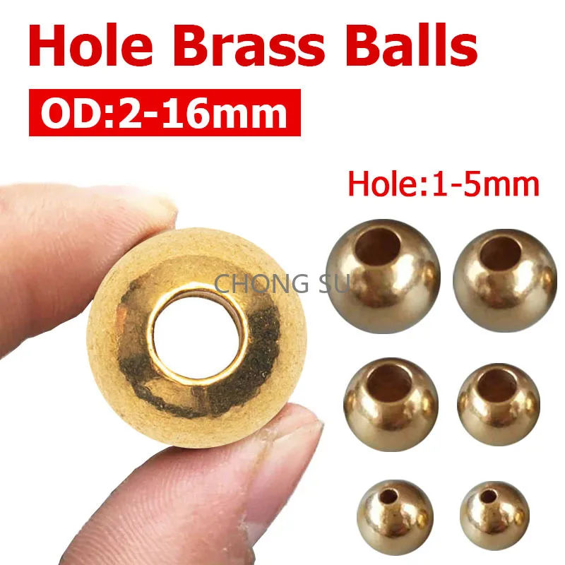 

OD 2-16mm Through Hole Solid Brass Balls 1-5mm Beads 340 Large Hole for DIY Bracelets Jewellery Earrings Making Accessories