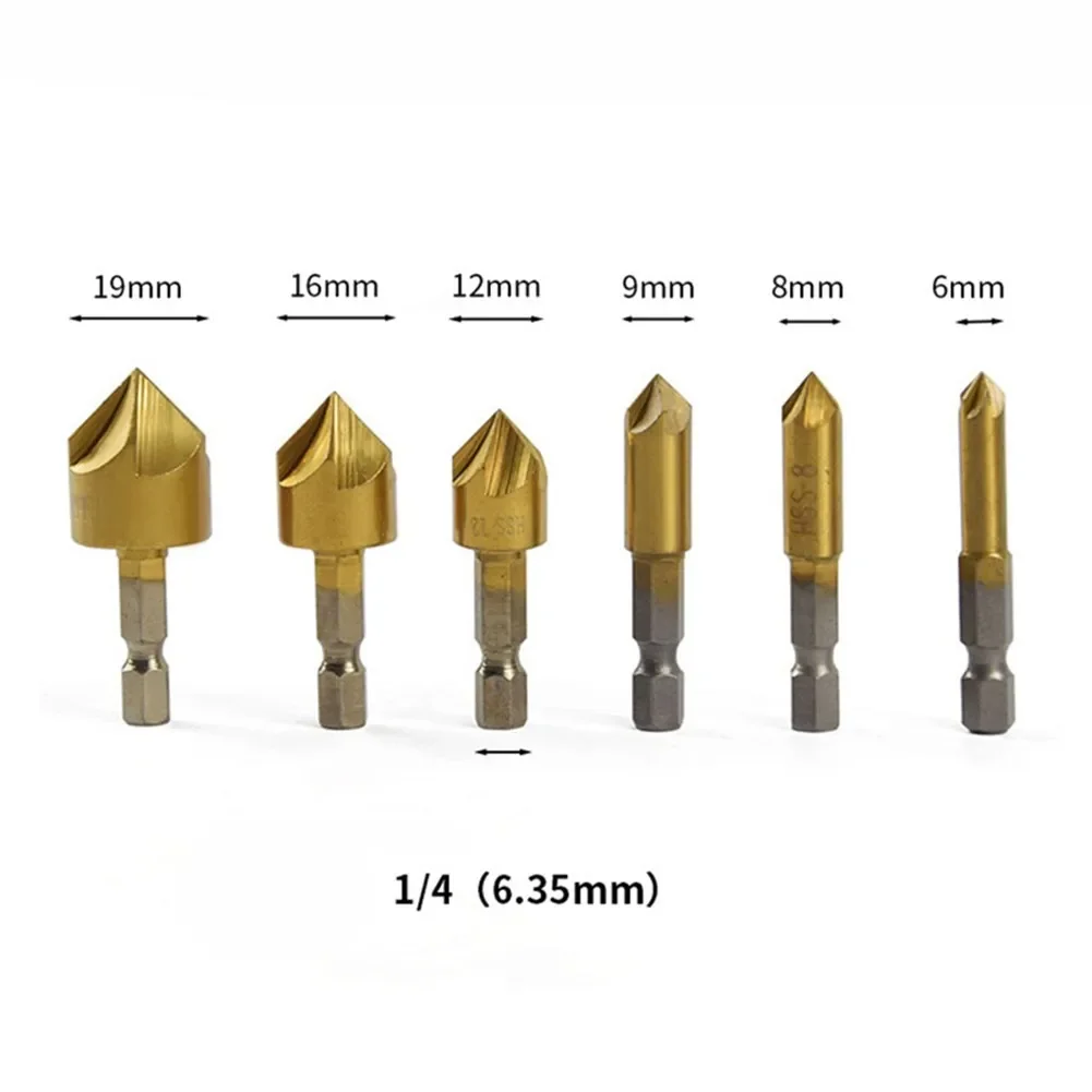 

1/4 6,3 мм шестигранный хвостовик фаска Зенковка снятие фаски 5 канавков инструмент для удаления заусенцев Высокоскоростная сталь