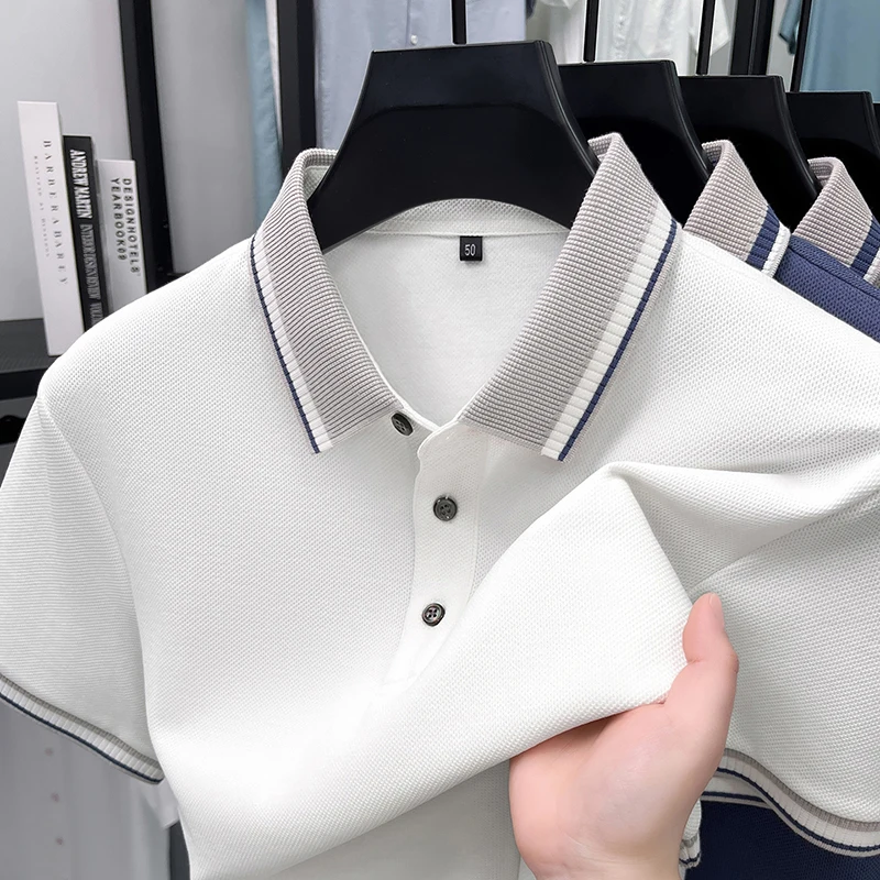 High quality mercerized cotton short sleeve polo shirt men's summer breathable casual luxury fashion color blocked lapel T-shirt