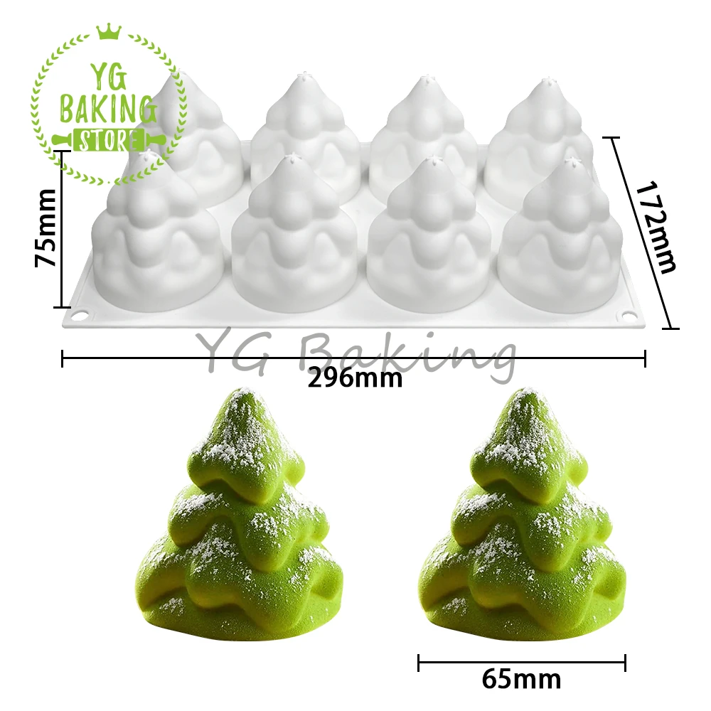 Dorica 8 Cavity 3D Christmas Tree Design Silicone Mousse Mould Pudding Chocolate Mold DIY Candle Model Cake Decor Tools Bakeware