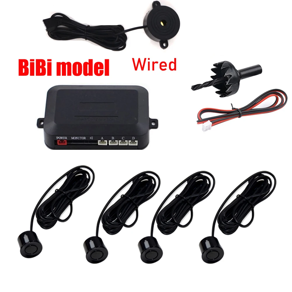 

Universal Car Parking Sensor 4 PCS Kit Buzzer 22mm Reverse Backup Radar Sound Alert Indicator Probe System 12V for E39 BMW i40