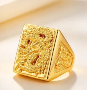 High - End 9999 24K Real Gold Men's Dragon Ring, Domineering Opening, Adjustable, Perfect for Dad