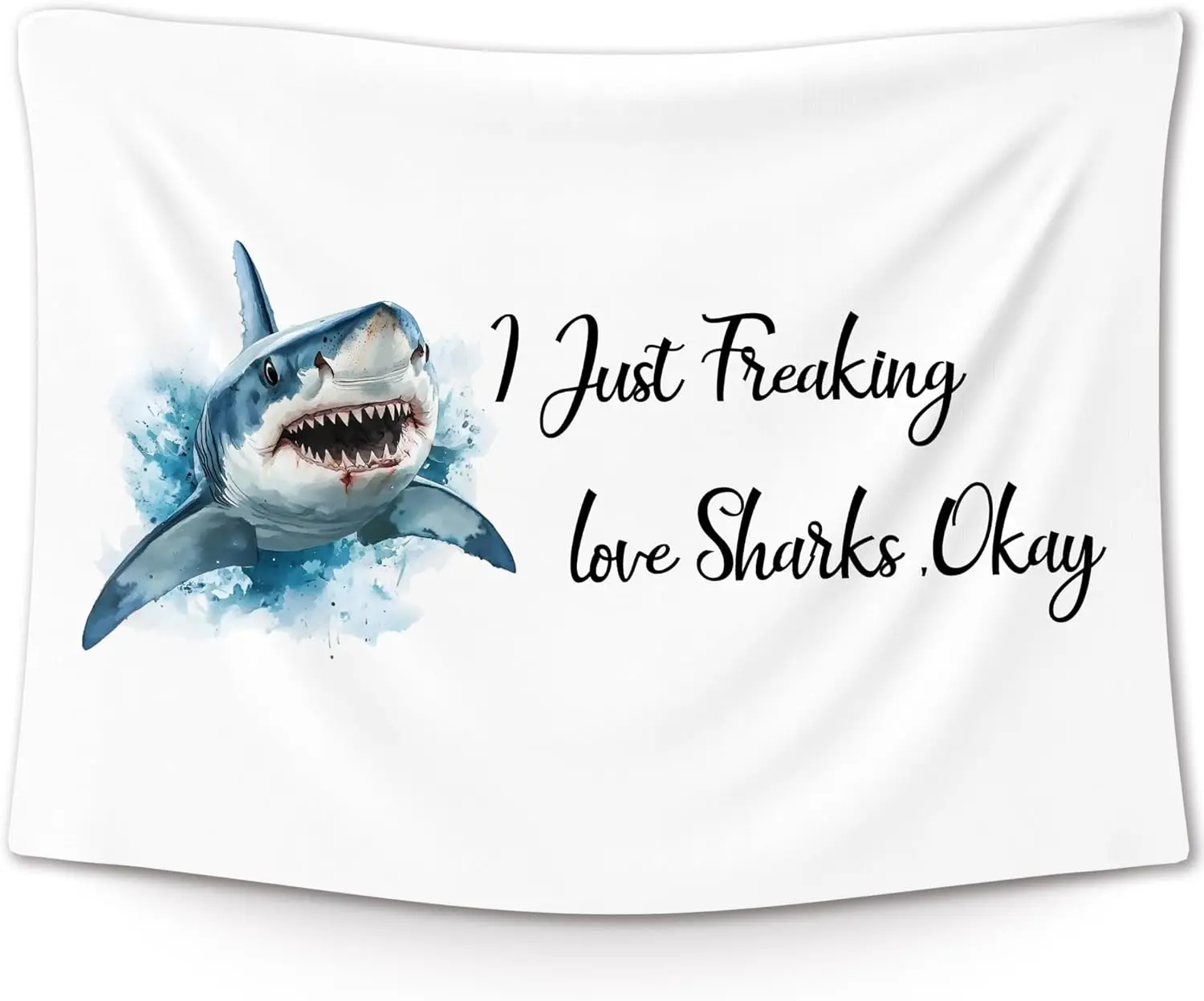 Shark Decor, Coastal Beach Shark Wall Tapestry, Ocean Marine Life Wall Tapestry Hanging for Bedroom, I Just Freaking Love Sharks