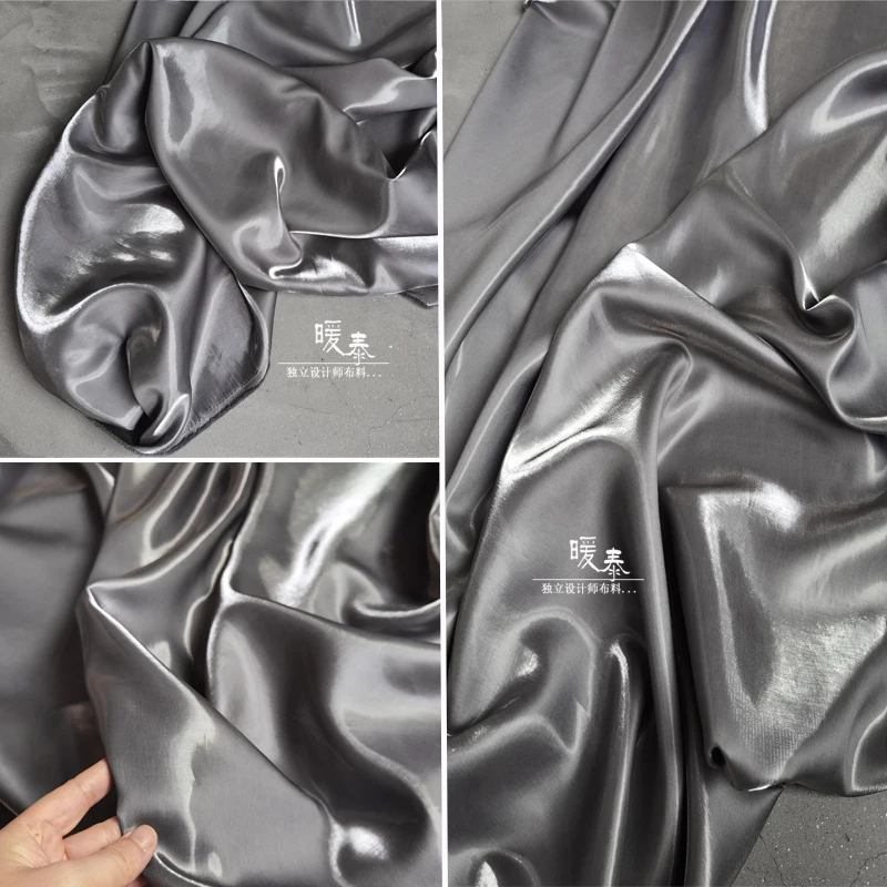 Liquid Reflective Silk Satin Fabric Shiny Gray Metallic Luster Silkblend Organza DIY Decor Shirt Skirts Clothes Designer Fabric