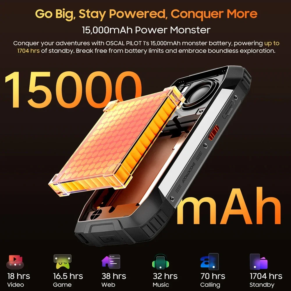 NEW Blackview OSCAL PILOT 1 Rugged Smartphone Android 14 6GB RAM 256GB ROM 15000mAh 50MP Camera  Mobile Phone FM Fingerprint NFC