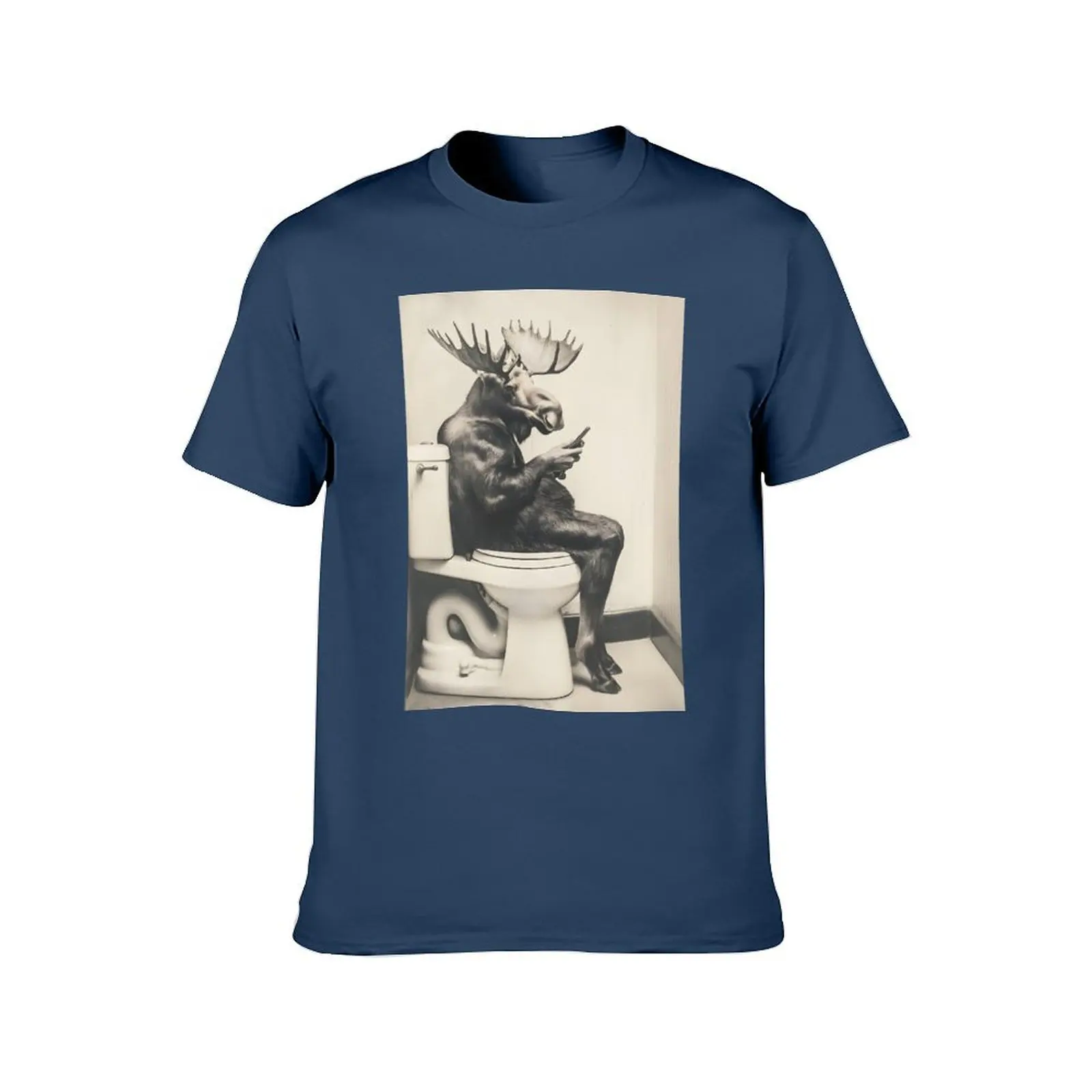 Moose on Toilet Watching Phone, Funny Bathroom Animal T-Shirt t shirts cotton 100% man t shirts cotton T-Shirt