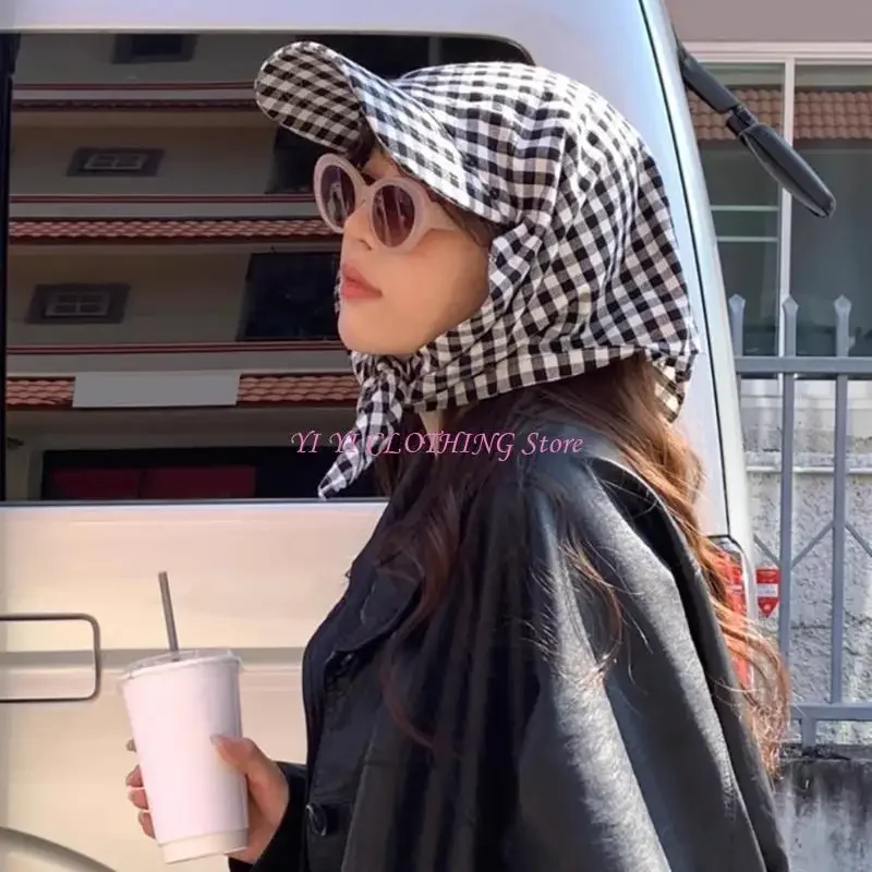 N5KF Trendy Checkered Headwrap Hat Head Scarf Hat For Casual Outfit Women Headwear