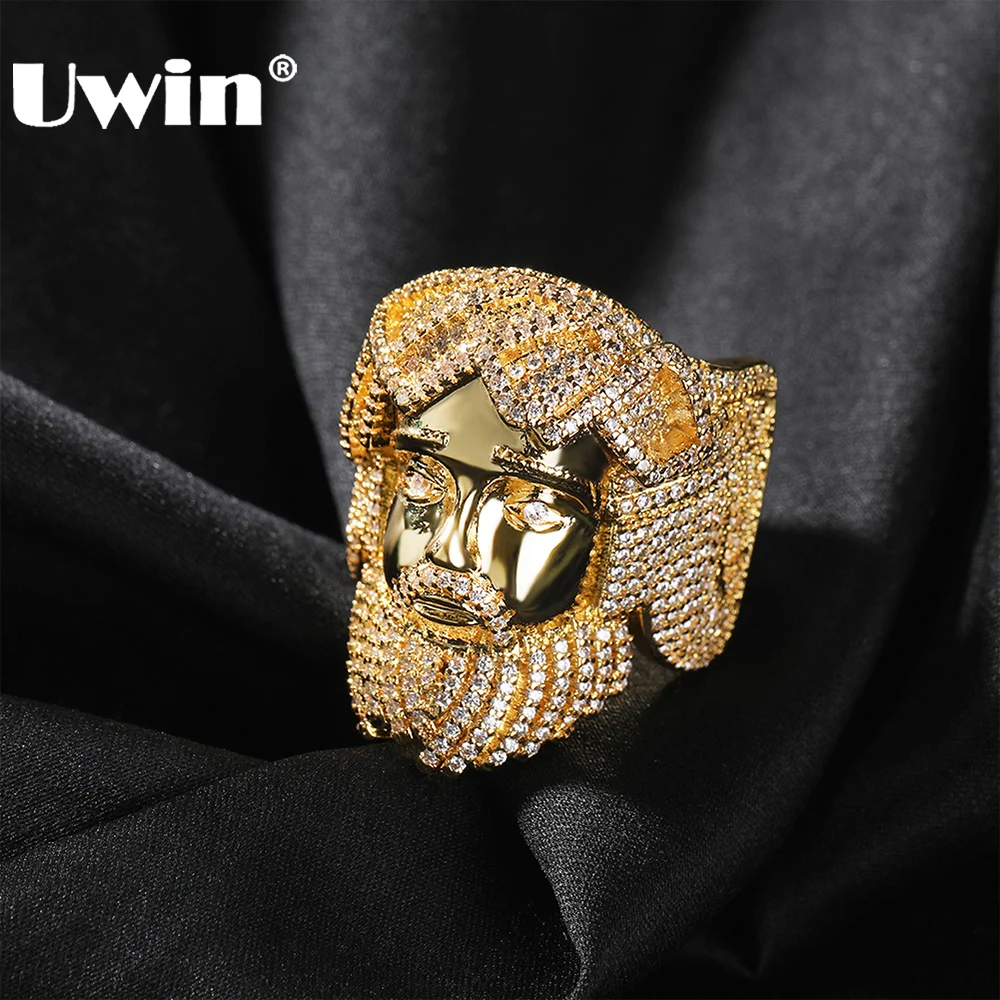 UWIN Jesus Christ Rings for Men Iced Bling Cubic Zirconia Hollow Back Rings Hip Hop Jewelry for Gift