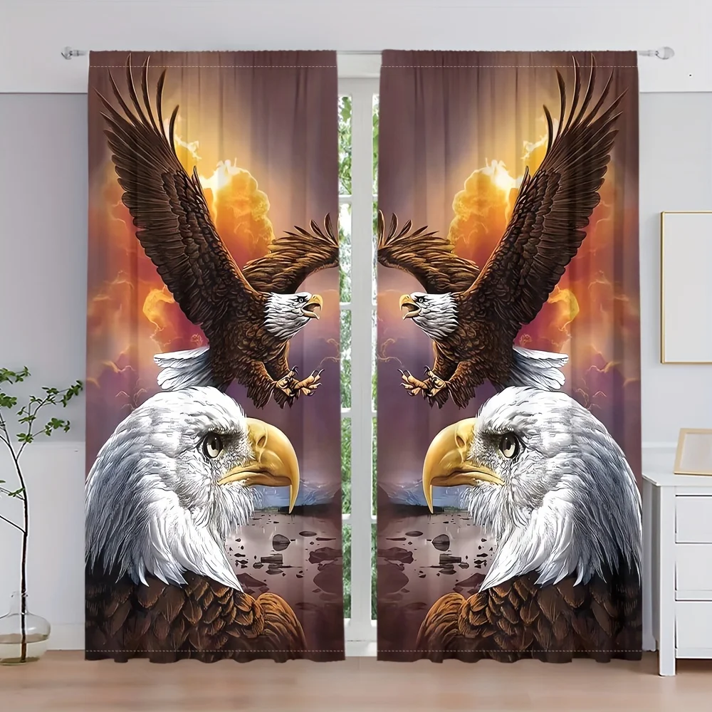2pcs Eagle Print Curtains Majestic Wings Pattern Sunset Sky Polyester Window Drapes for Bedroom Living Room